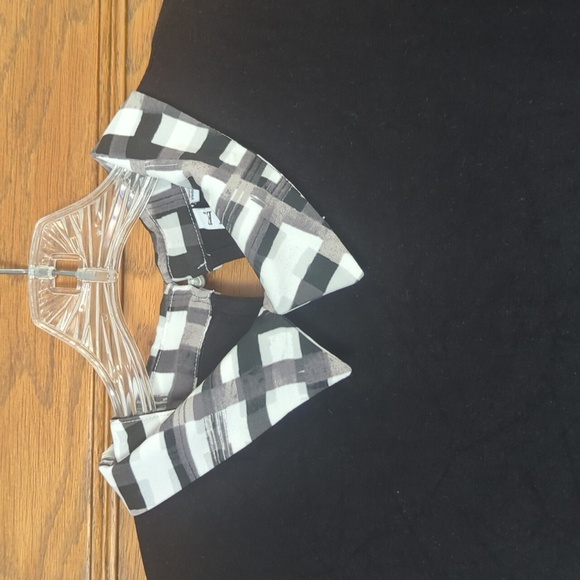 Elle Layered Collard Short Sleeve Blouse Size Women's Large Black Plaid - Picture 4 of 7